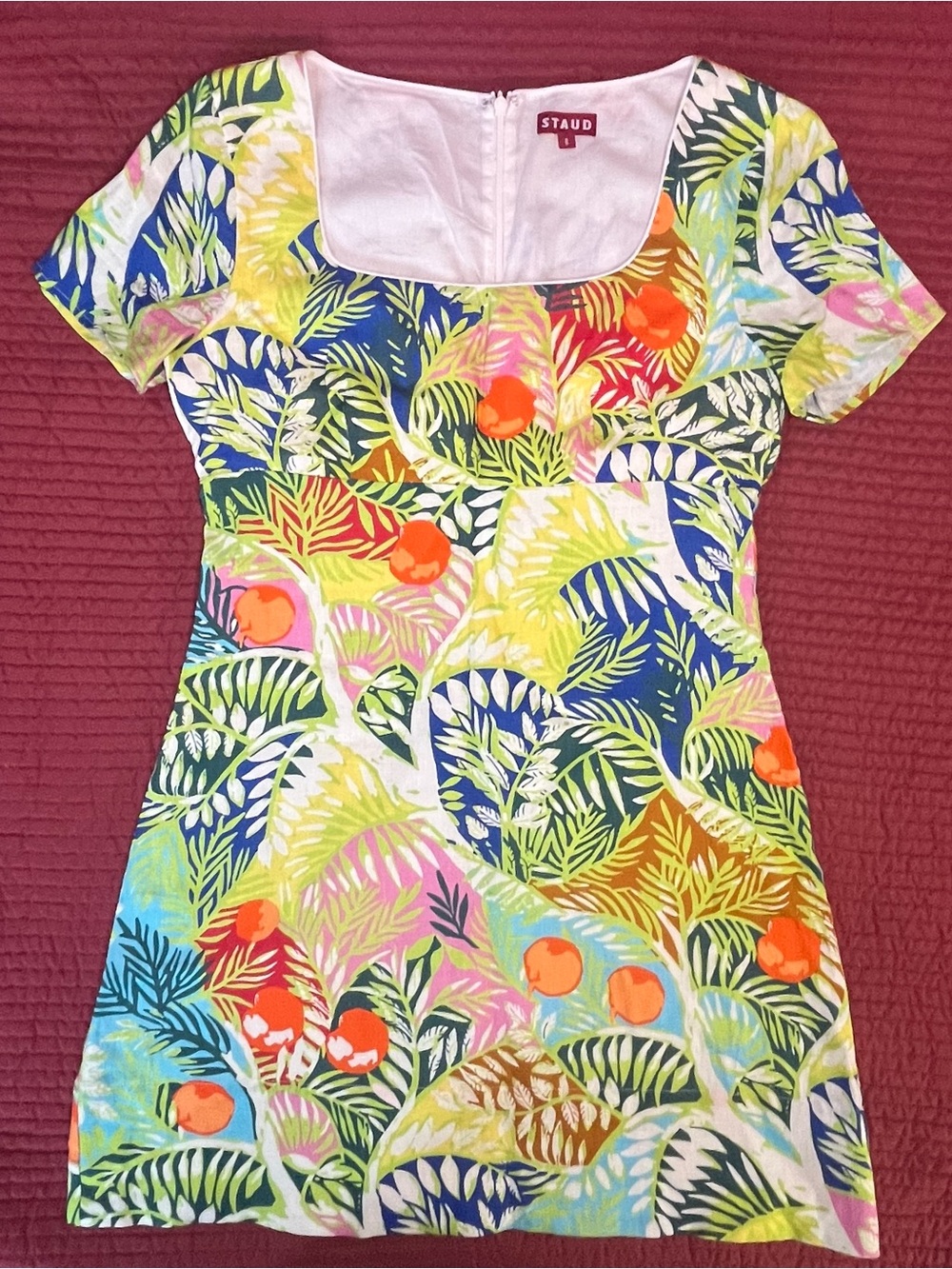 STAUD Linen Sandra Mini Dress Floral Size 8 - EUC